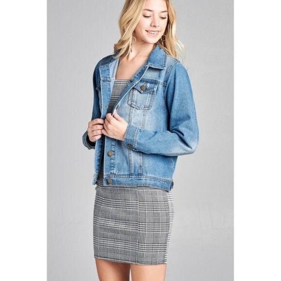 Medium Blue Distressed Denim Jacket - Picture 5 of 6